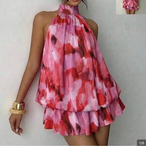 SHEIN Red and Pink Halter Mini Dress